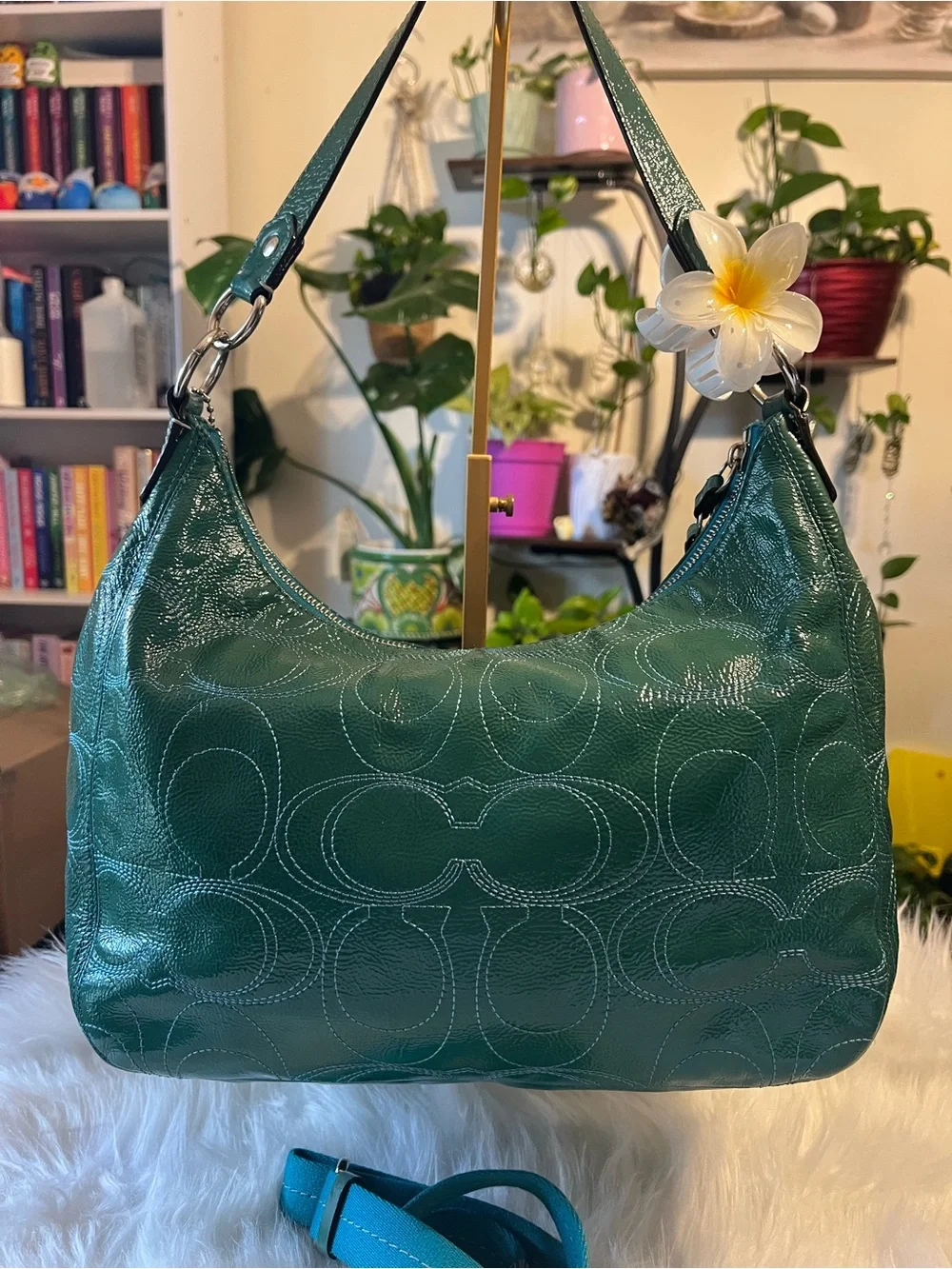 Vintage Aqua Teal Coach Dalton Patent Leather Shoulder bag.